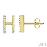 1/10 Ctw Initial 'H' Round Cut Diamond Earrings in 10K Yellow Gold